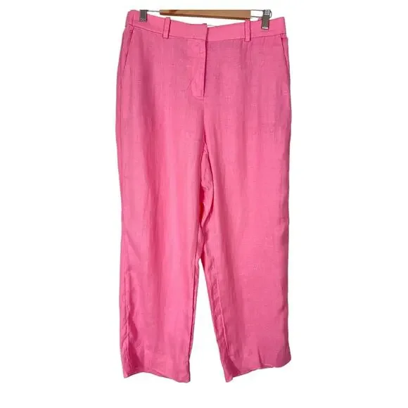 NWT J. Crew Ingrid Pants Linen Cropped Wide Leg | Pink Azalea | SZ 10 - Picture 2 of 9
